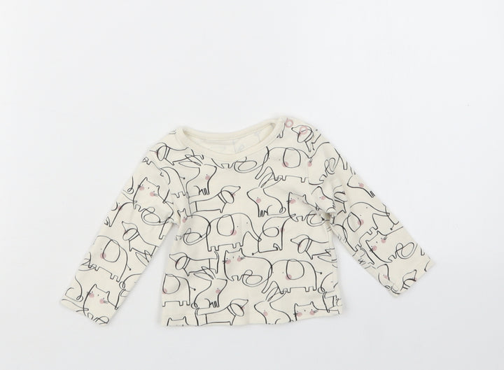 TU Girls Beige Geometric  Basic T-Shirt Size 0-3 Months