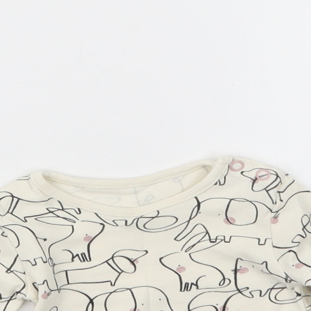 TU Girls Beige Geometric  Basic T-Shirt Size 0-3 Months