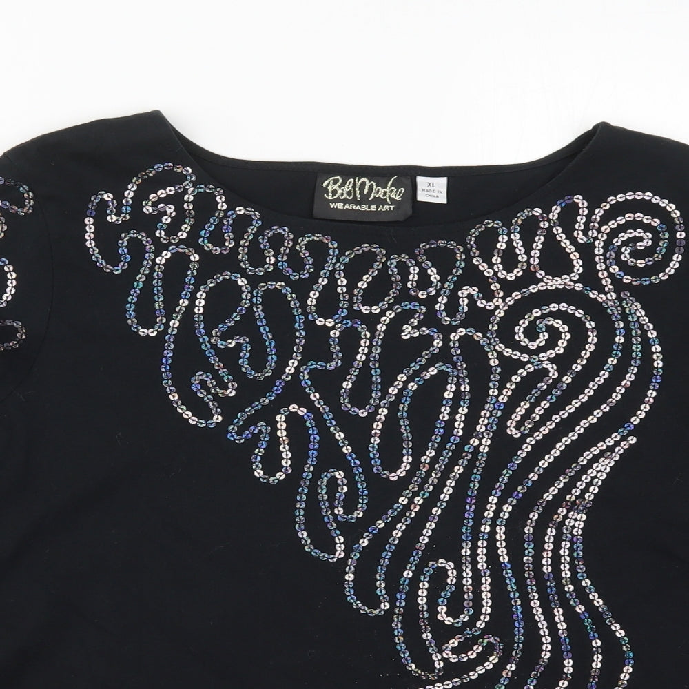 Bob Mackie Womens Black   Basic T-Shirt Size XL