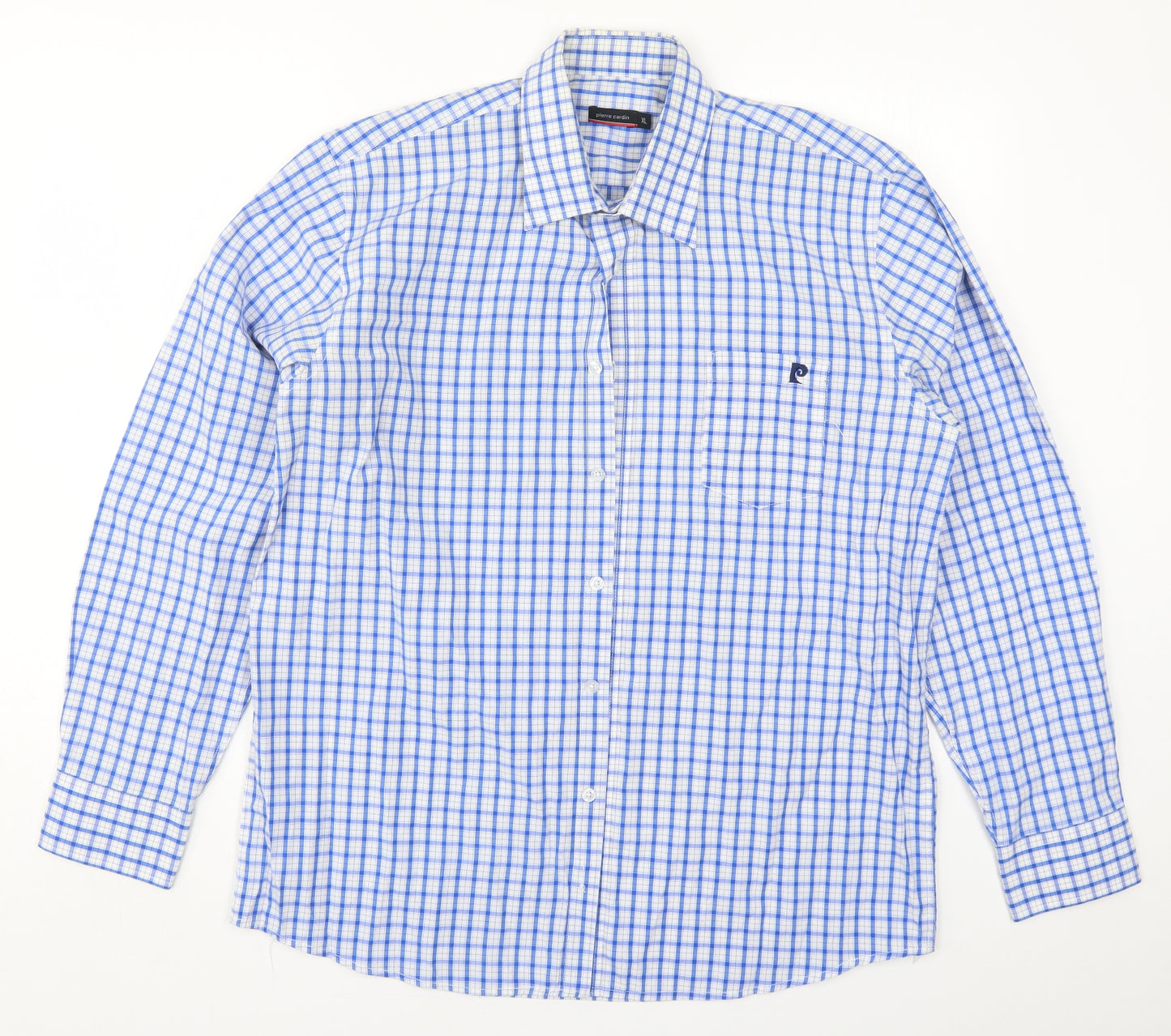 Pierre Cardin Mens Blue Check   Button-Up Size XL