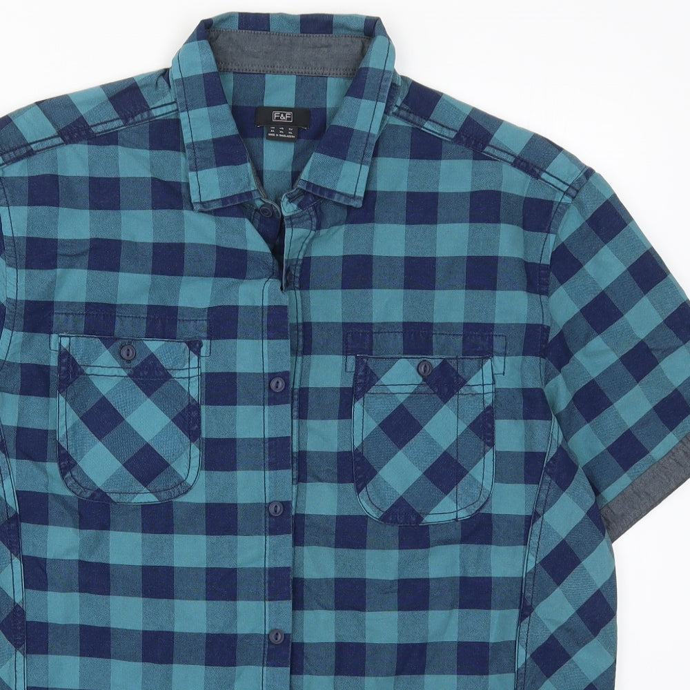 F&F Mens Blue Check   Button-Up Size XL