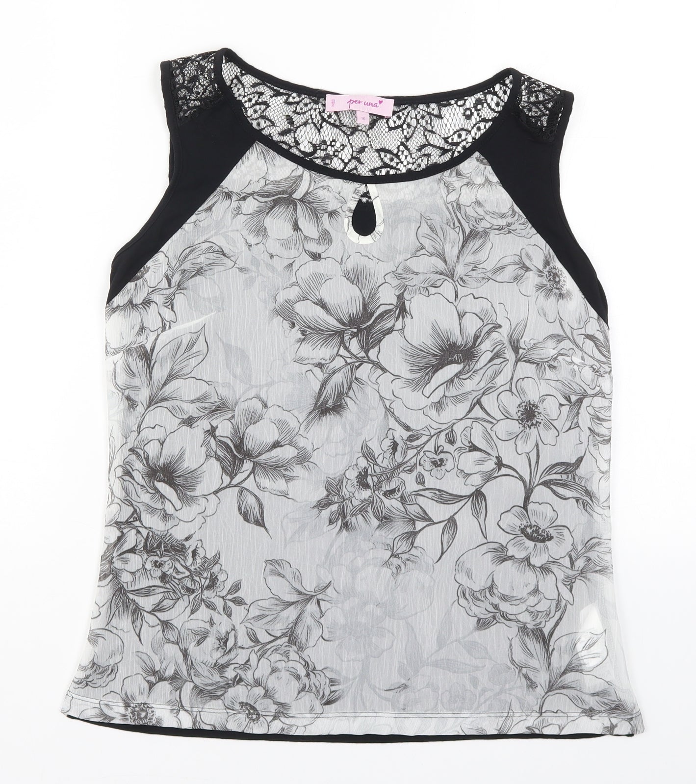 Per Una Womens Grey Floral Lace Basic Tank Size 10