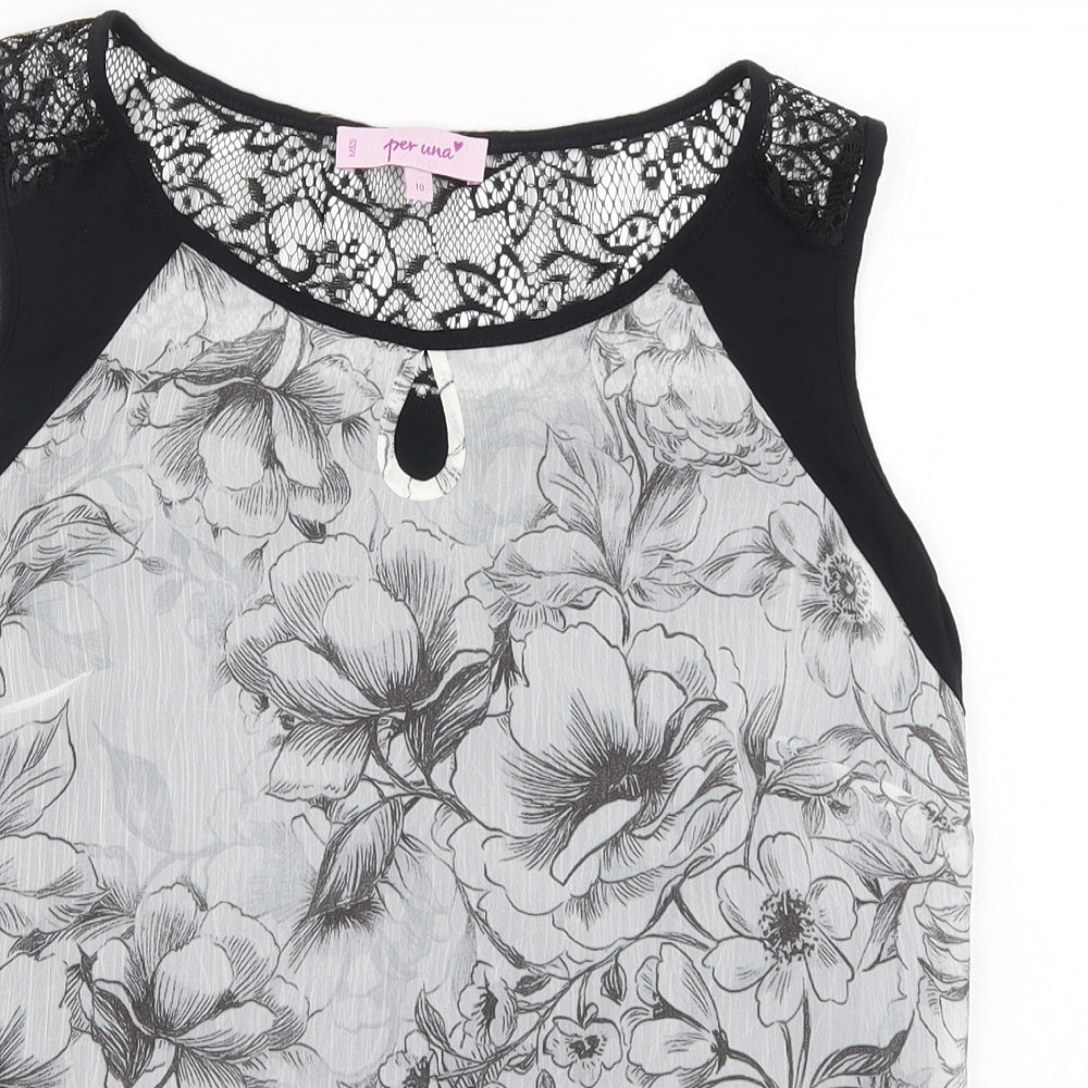 Per Una Womens Grey Floral Lace Basic Tank Size 10