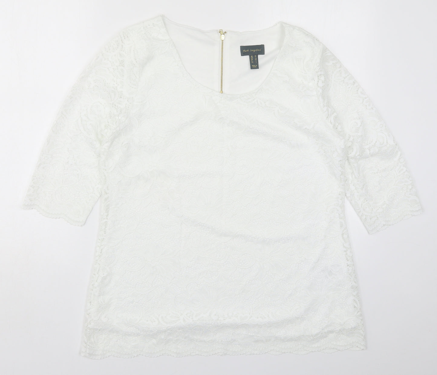 Ruth Langsford Womens White  Lace Basic T-Shirt Size L