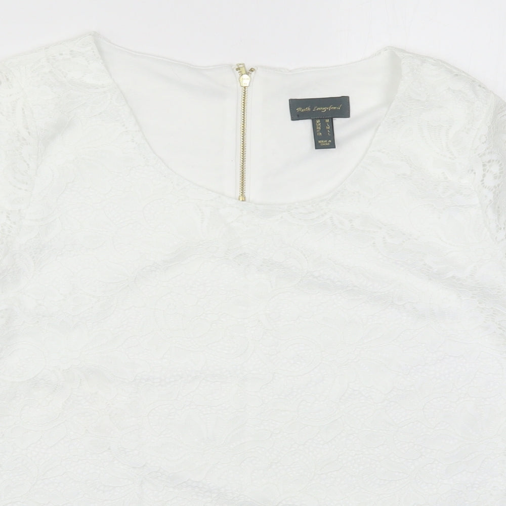 Ruth Langsford Womens White  Lace Basic T-Shirt Size L