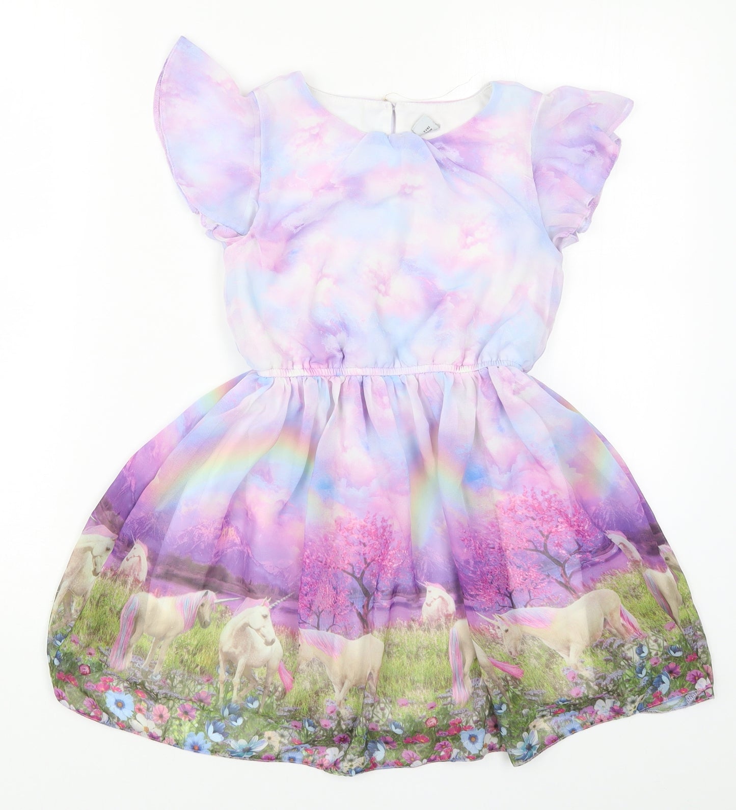 TU Girls Multicoloured   Skater Dress  Size 7 Years  - Unicorns
