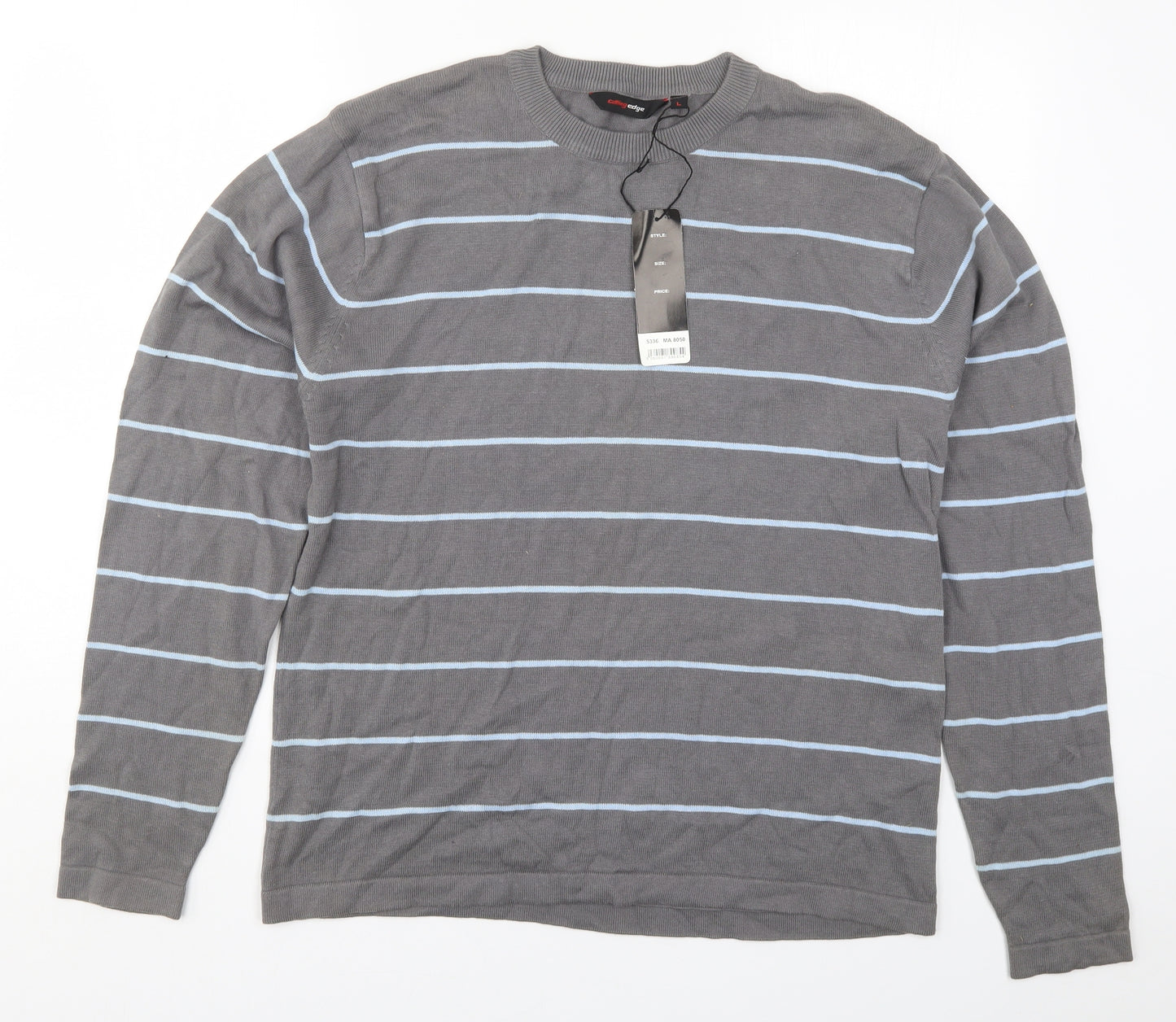 Cutting Edge Mens Grey Striped Knit Pullover Jumper Size L