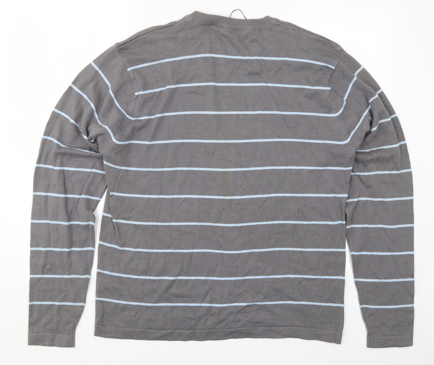 Cutting Edge Mens Grey Striped Knit Pullover Jumper Size L