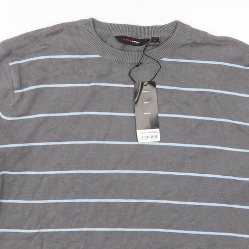 Cutting Edge Mens Grey Striped Knit Pullover Jumper Size L