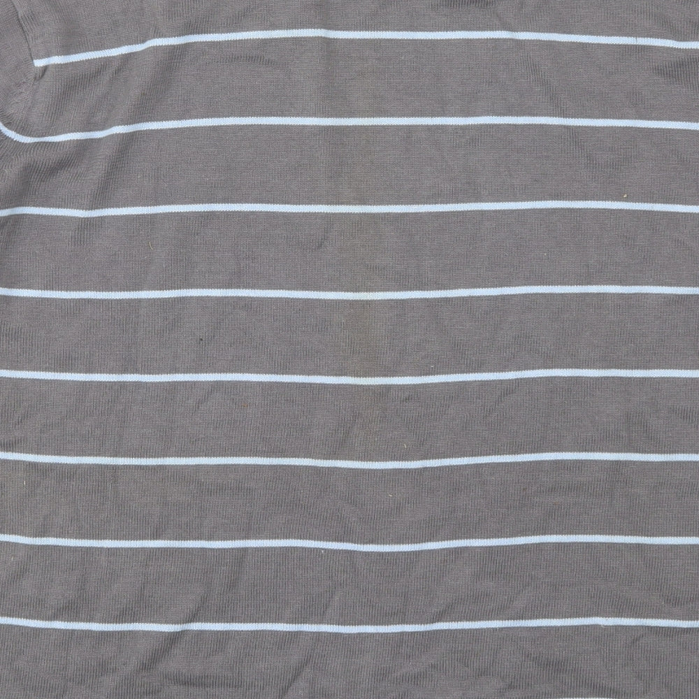 Cutting Edge Mens Grey Striped Knit Pullover Jumper Size L