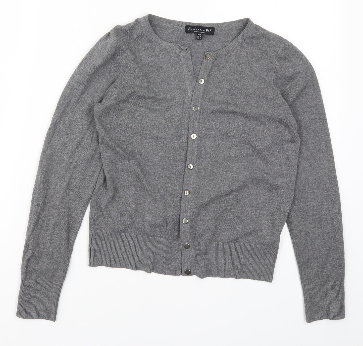 F&F Womens Grey  Knit Cardigan Jumper Size 8
