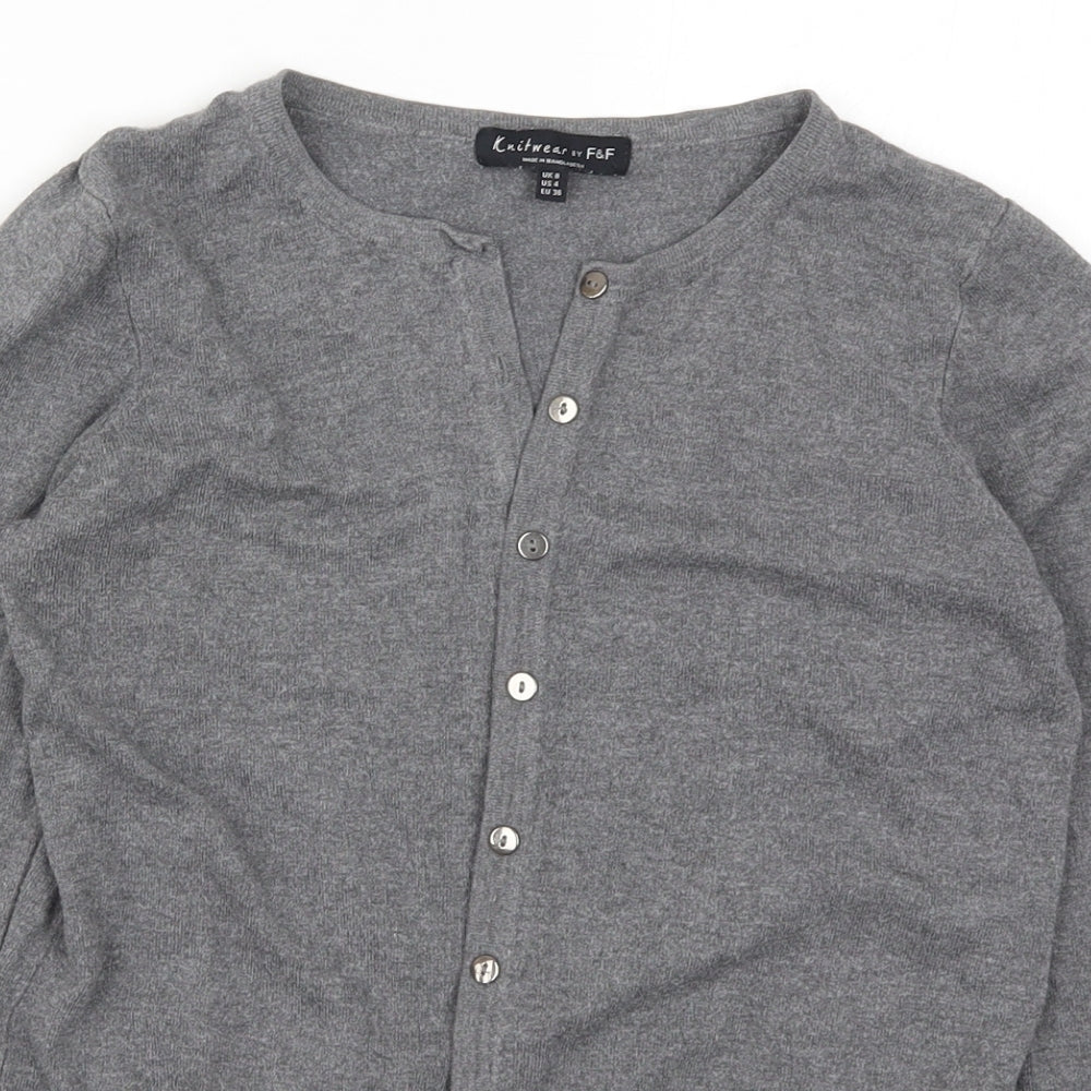 F&F Womens Grey  Knit Cardigan Jumper Size 8