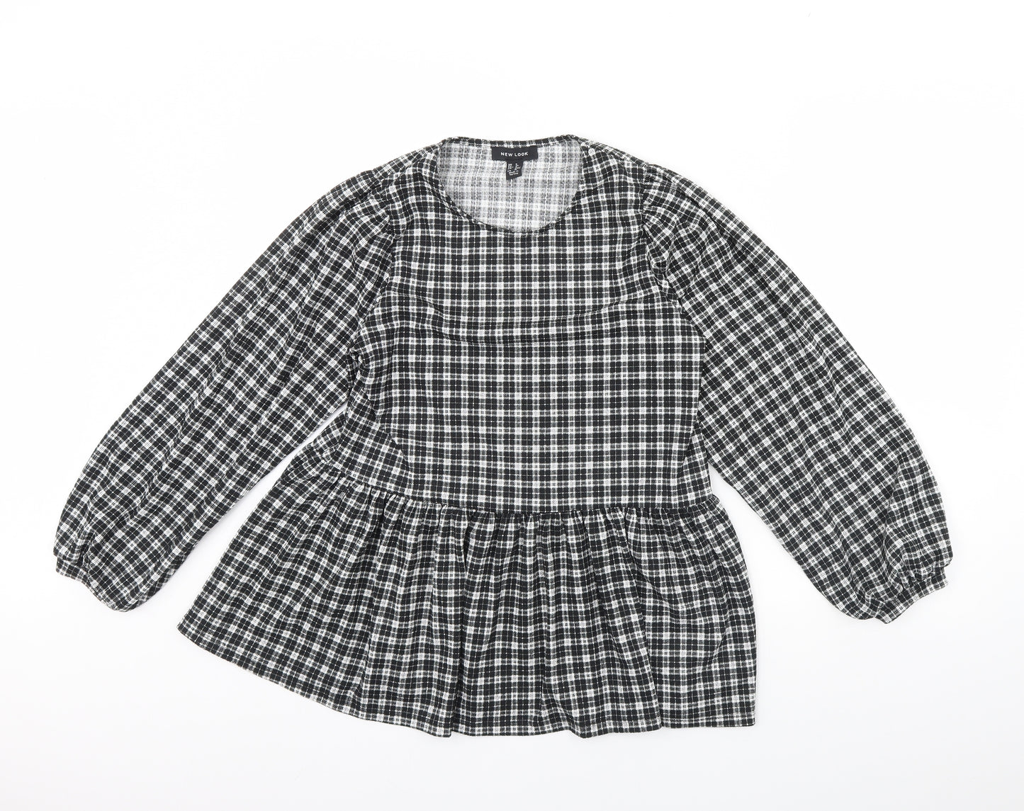 New Look Womens Black Plaid  Basic Blouse Size 8