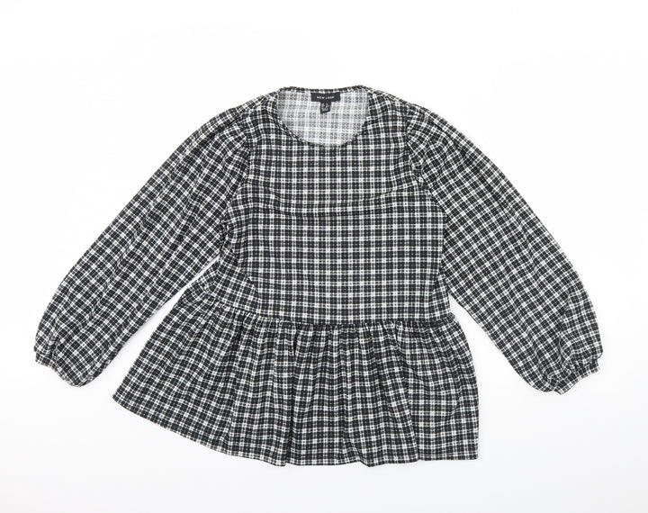 New Look Womens Black Plaid  Basic Blouse Size 8