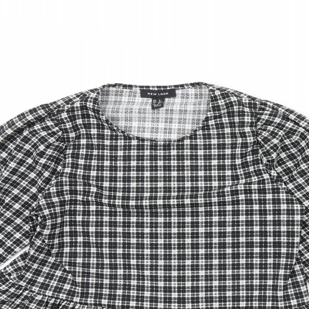 New Look Womens Black Plaid  Basic Blouse Size 8