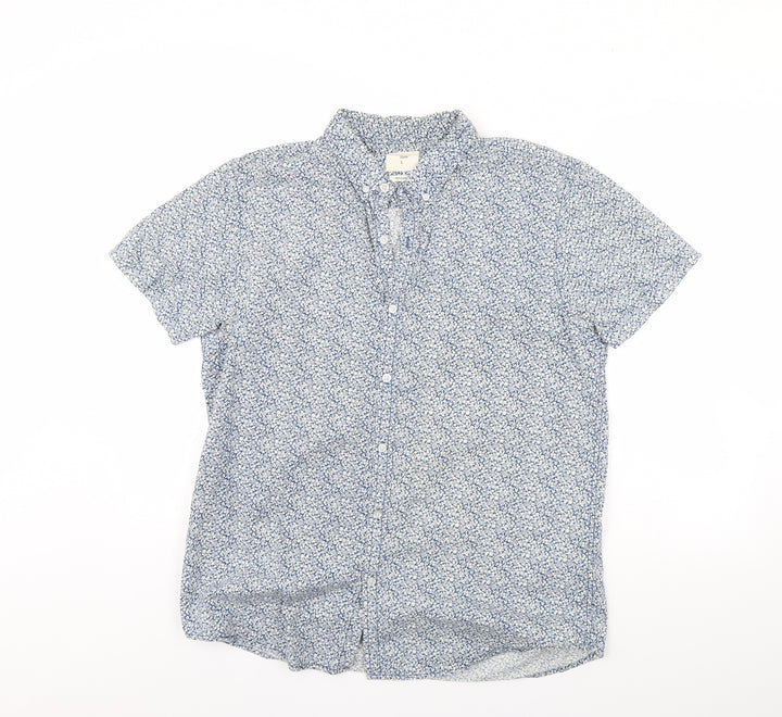 Cedar Wood State Mens Blue Floral Dress Shirt Size L