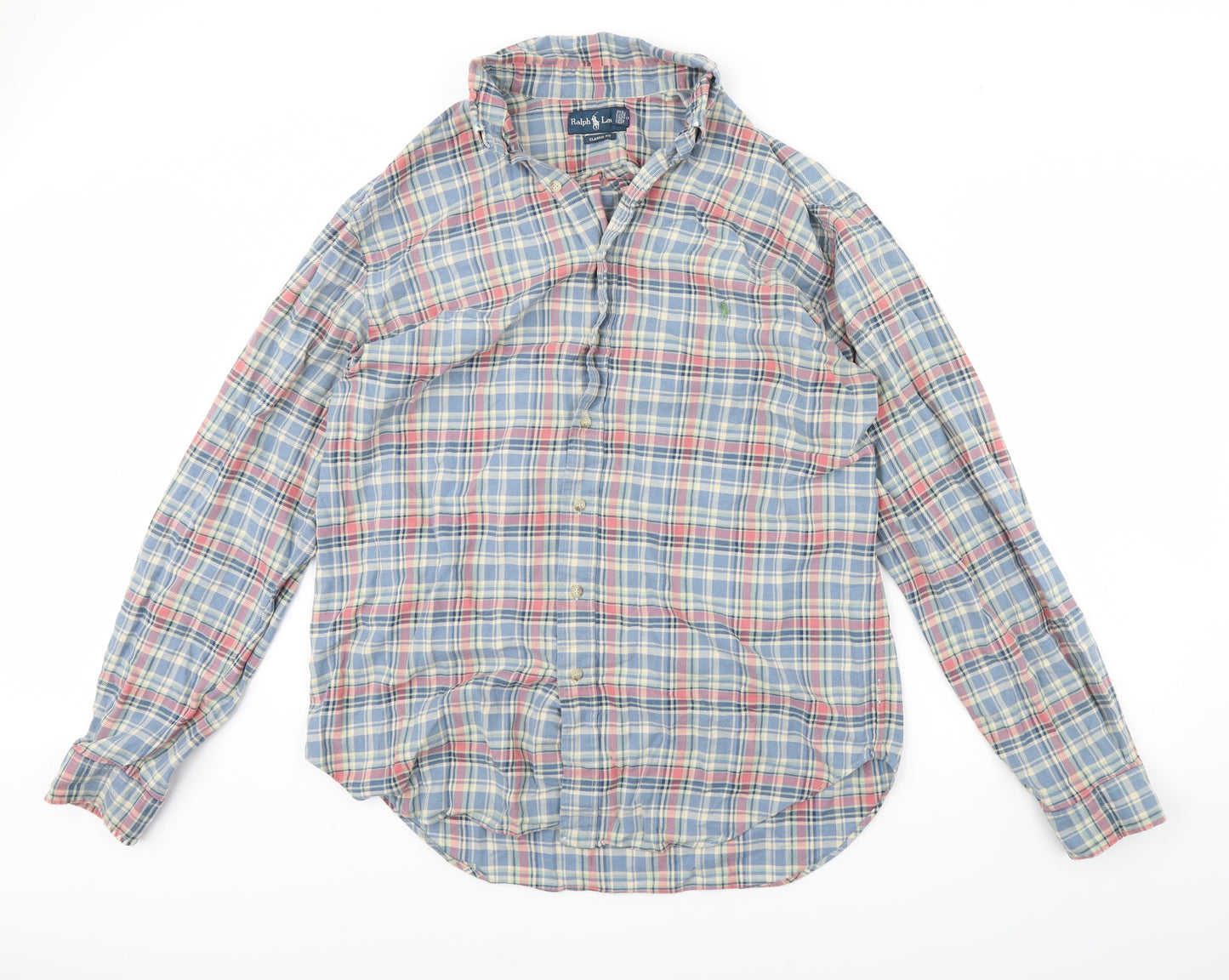 Ralph Lauren Mens Blue Check   Dress Shirt Size XL