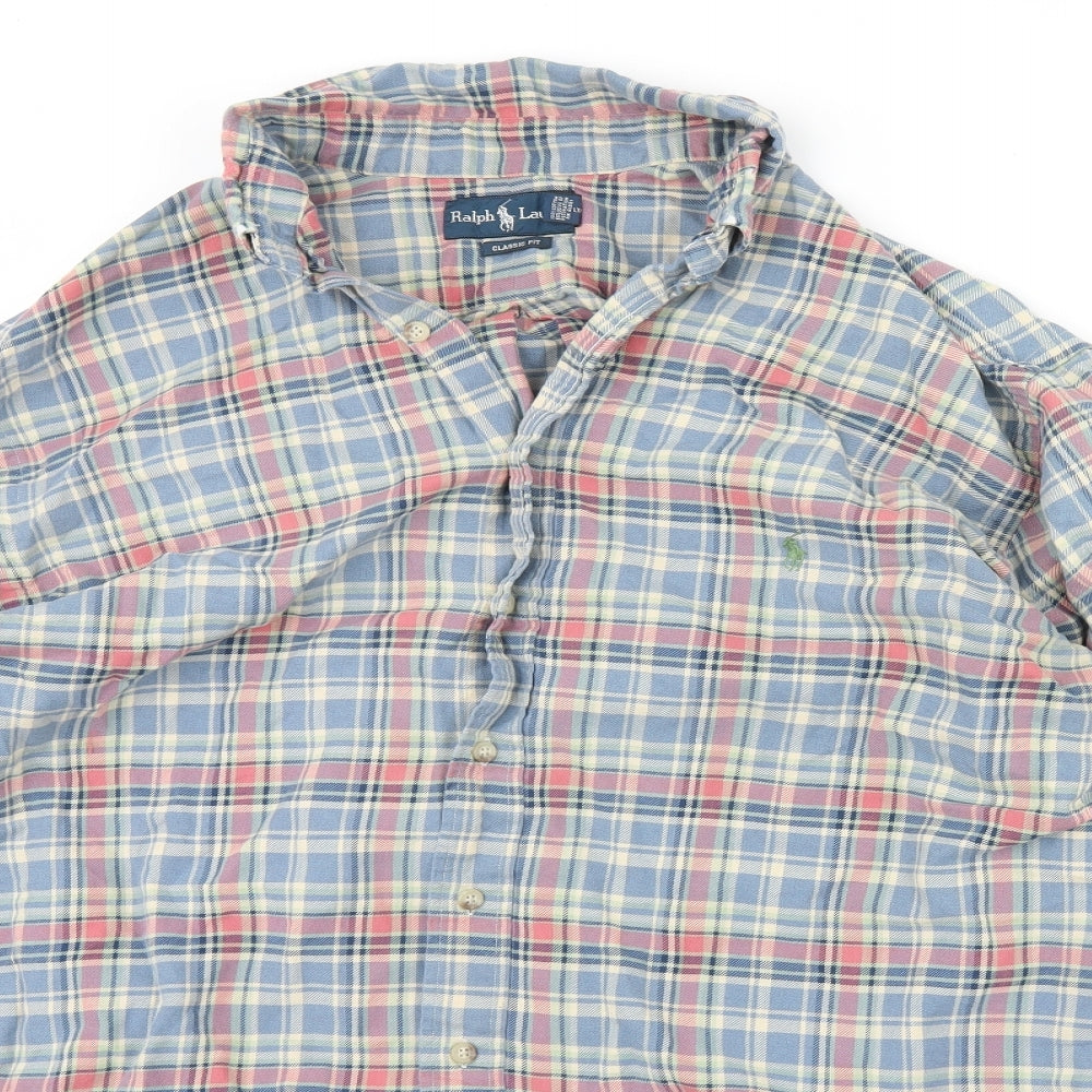 Ralph Lauren Mens Blue Check   Dress Shirt Size XL