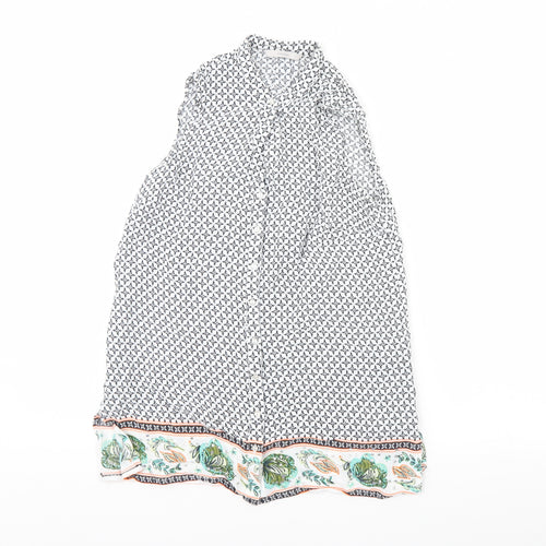 George Womens White Geometric  Basic Button-Up Size 8