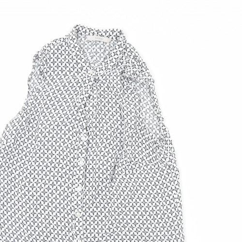 George Womens White Geometric  Basic Button-Up Size 8