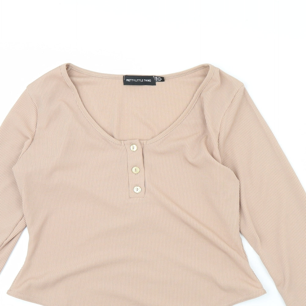 PRETTYLITTLETHING Womens Beige   Bodysuit One-Piece Size 14