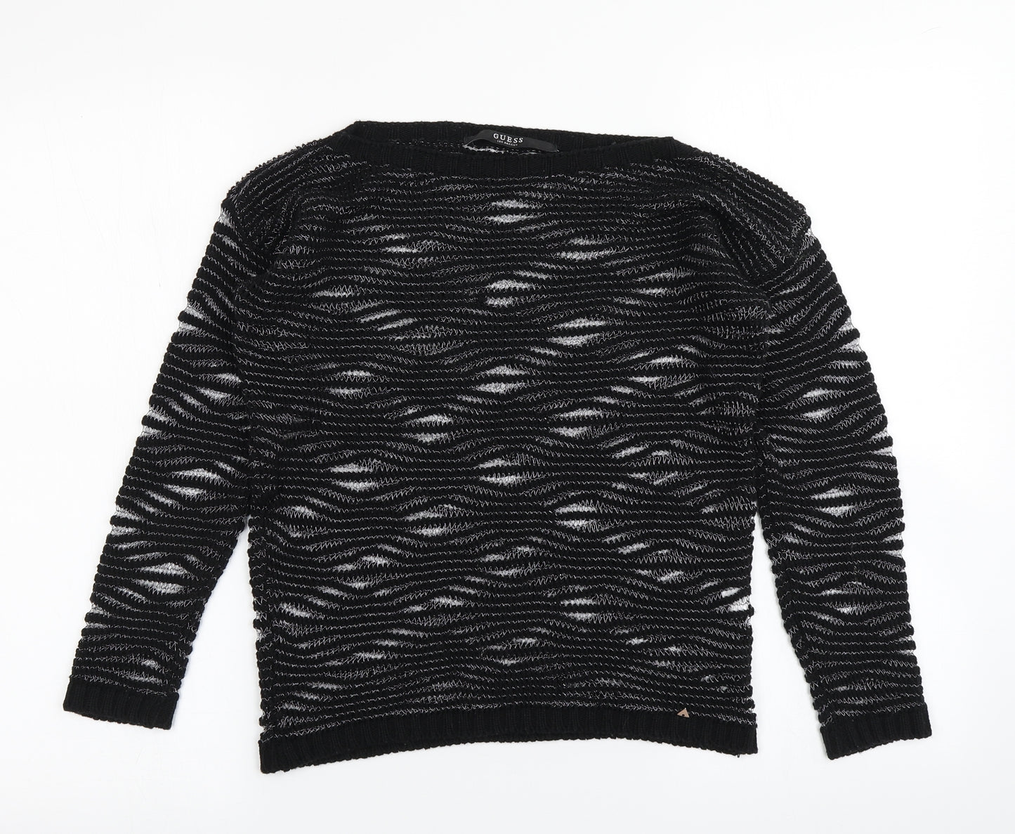 GUESS Womens Black Striped Knit Pullover Jumper Size S