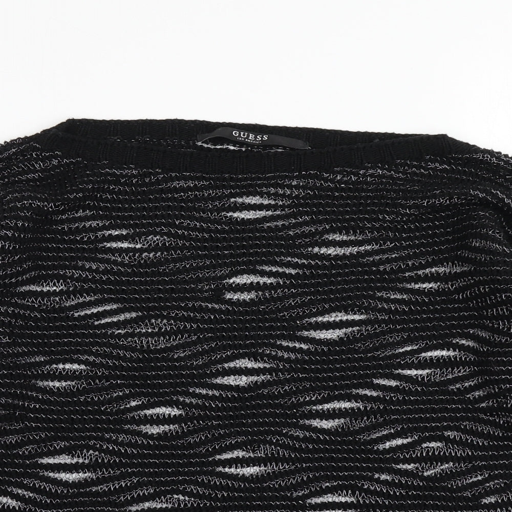 GUESS Womens Black Striped Knit Pullover Jumper Size S