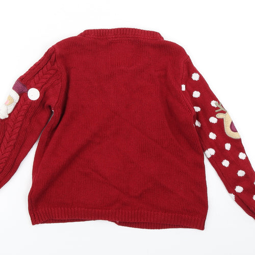 TU Girls Red Polka Dot Knit Cardigan Jumper Size 3-4 Years  - Christmas Jumper