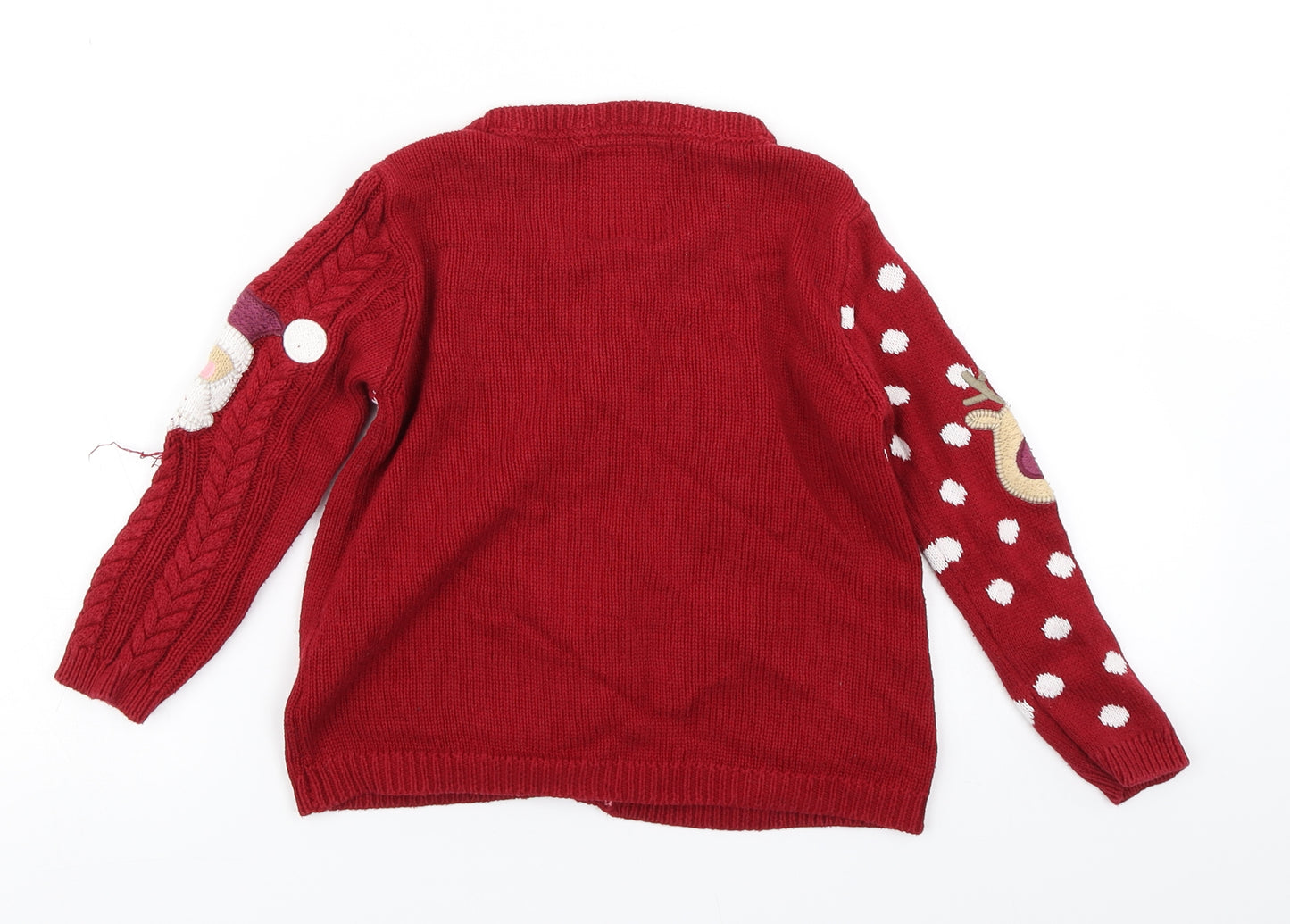 TU Girls Red Polka Dot Knit Cardigan Jumper Size 3-4 Years  - Christmas Jumper
