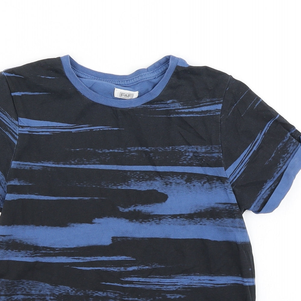 F&F Boys Blue Striped  Basic T-Shirt Size 6-7 Years