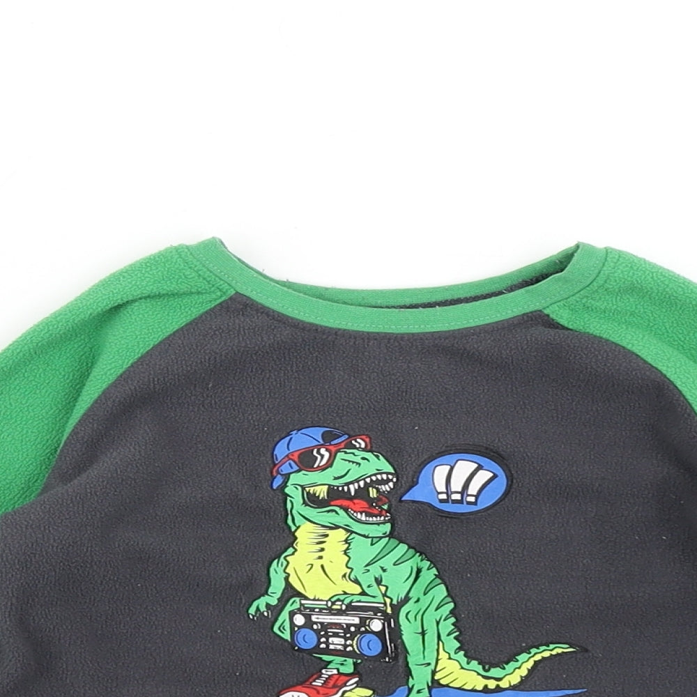 Primark Boys Green Colourblock Fleece Pullover T-Shirt Size 2-3 Years  - Dinosaur