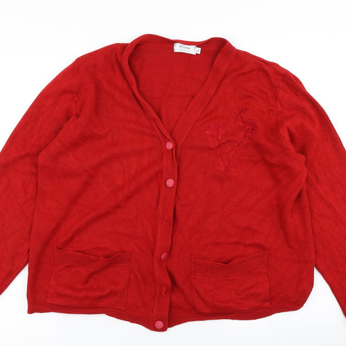 Care Womens Red  Knit Cardigan Jumper Size L