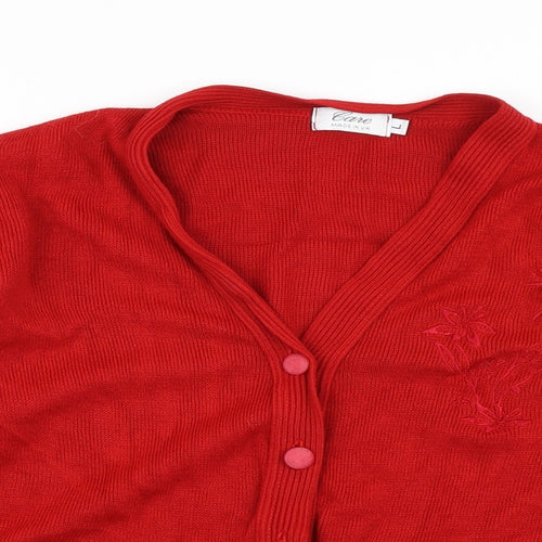 Care Womens Red  Knit Cardigan Jumper Size L