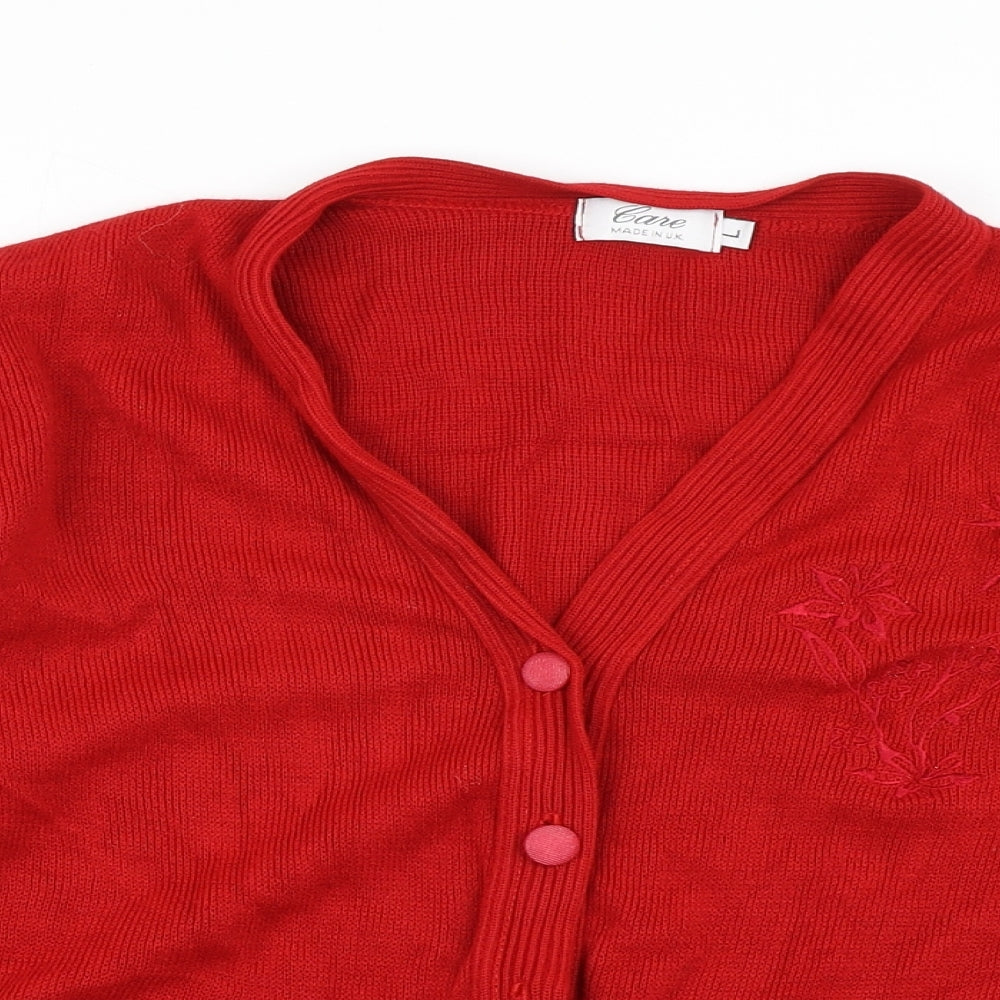 Care Womens Red  Knit Cardigan Jumper Size L