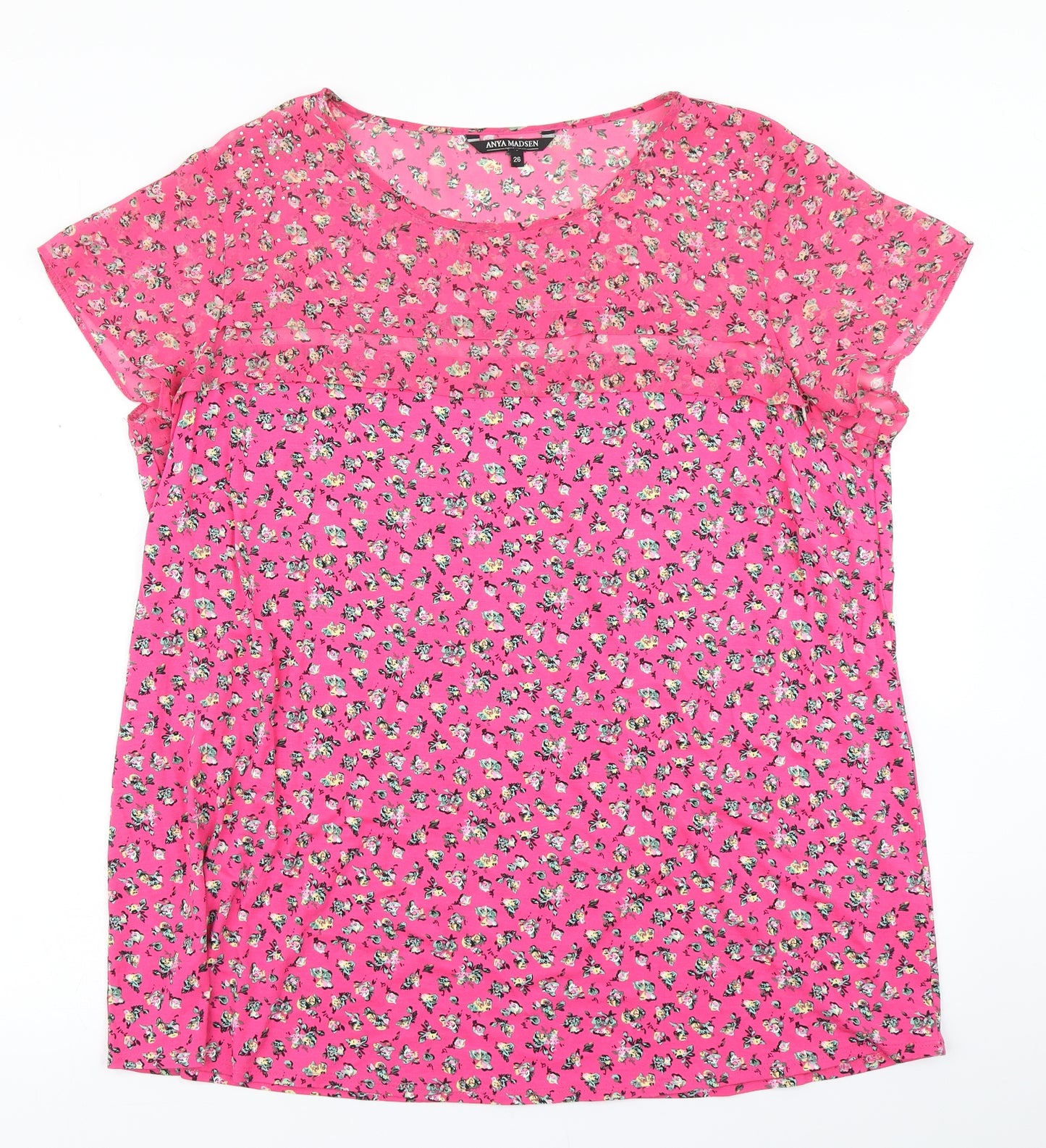 Anya Madsen Womens Pink Floral  Basic T-Shirt Size 26