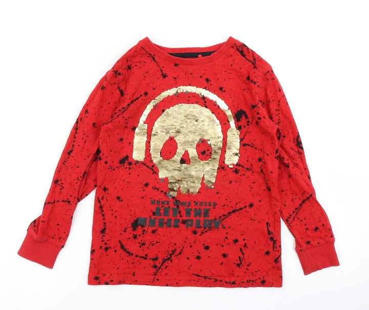 NEXT Boys Red Polka Dot  Basic T-Shirt Size 6 Years  - Reversible sequins
