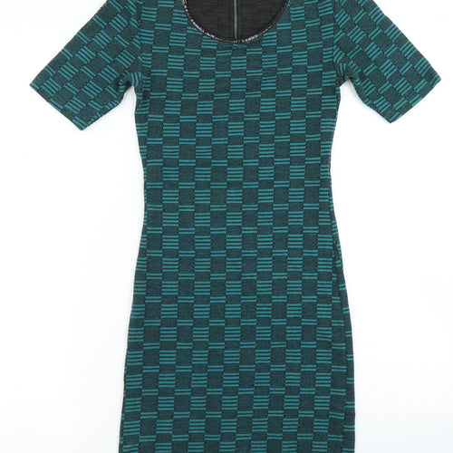 Topshop Womens Green Geometric  Bodycon  Size 6