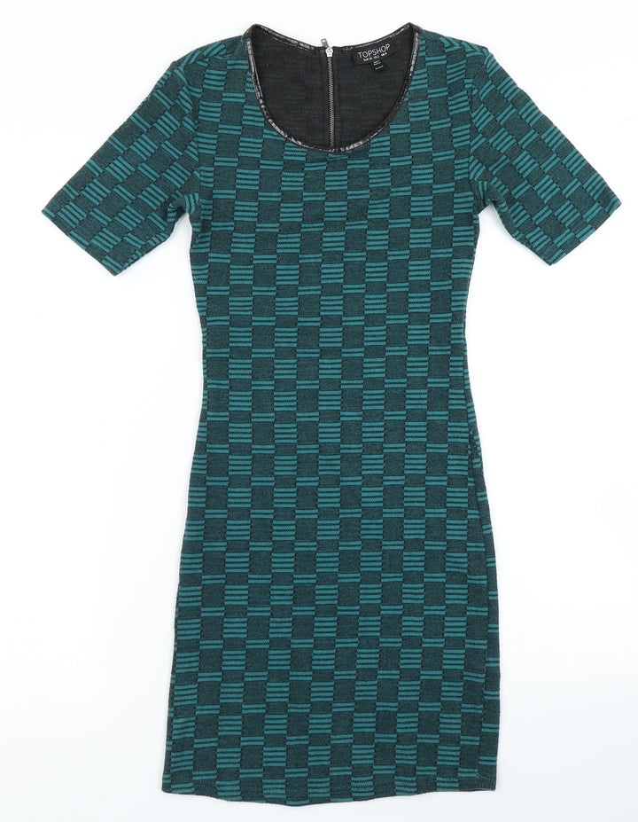 Topshop Womens Green Geometric Bodycon Size 6