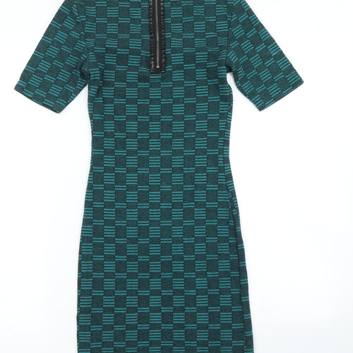 Topshop Womens Green Geometric  Bodycon  Size 6