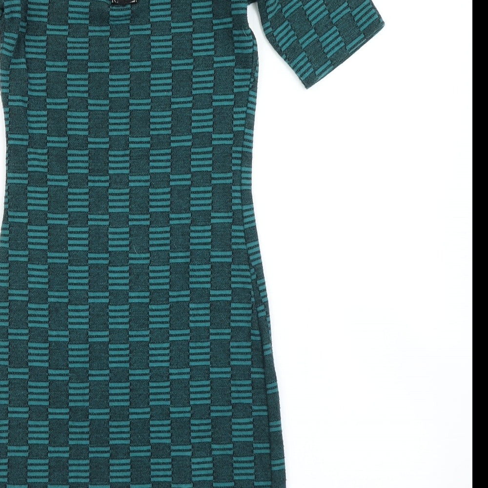 Topshop Womens Green Geometric  Bodycon  Size 6