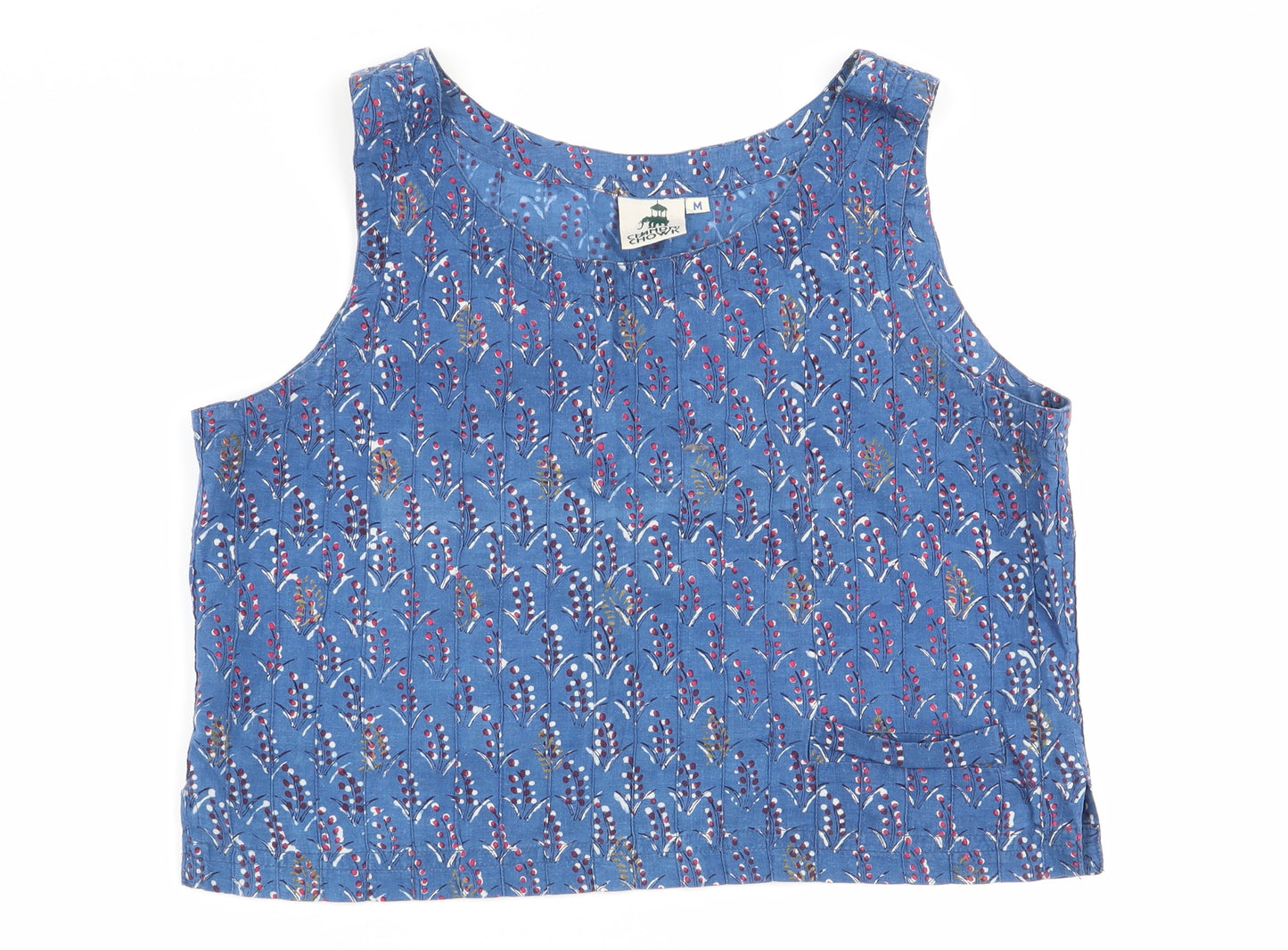 Chandi Chowk Womens Blue Floral  Basic Tank Size M  - crop