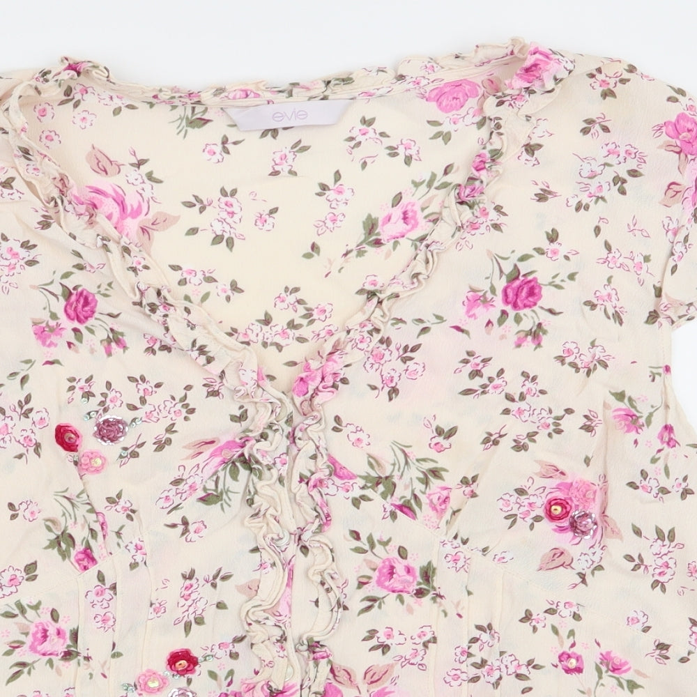evie Womens Beige Floral  Basic Blouse Size 16