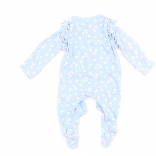fred and flo Girls Blue Floral  Babygrow One-Piece Size 0-3 Months