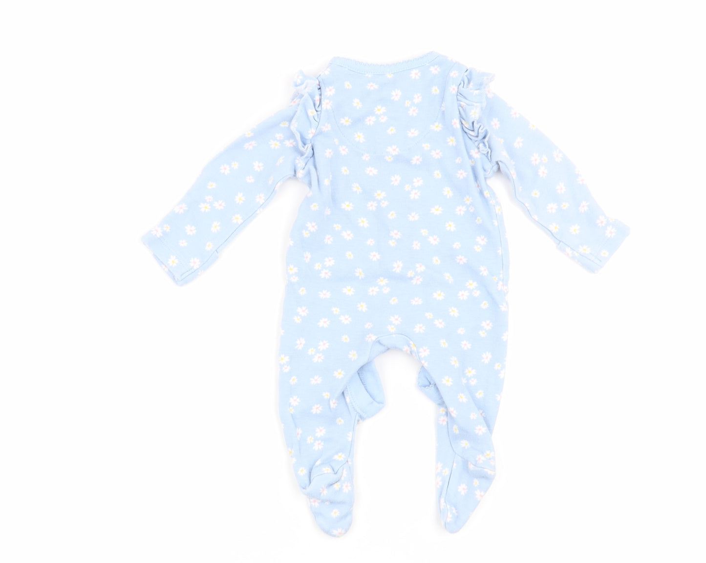 fred and flo Girls Blue Floral  Babygrow One-Piece Size 0-3 Months