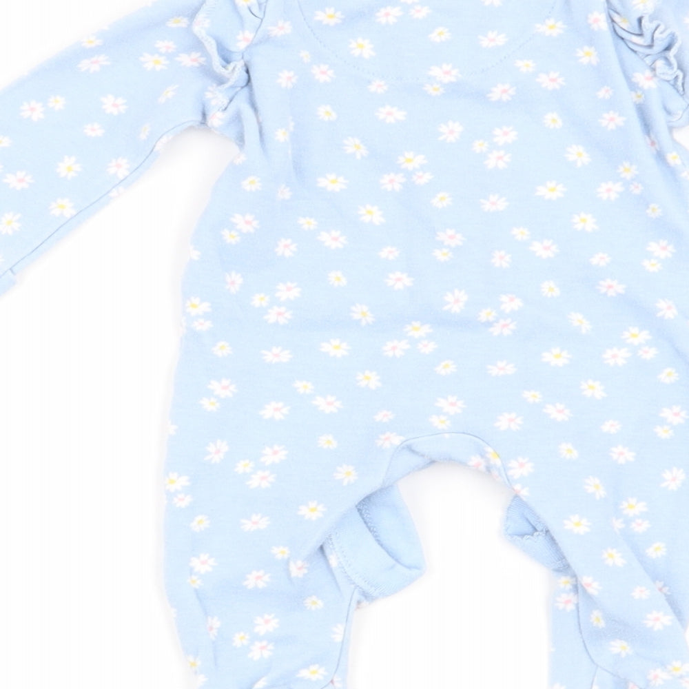 fred and flo Girls Blue Floral  Babygrow One-Piece Size 0-3 Months