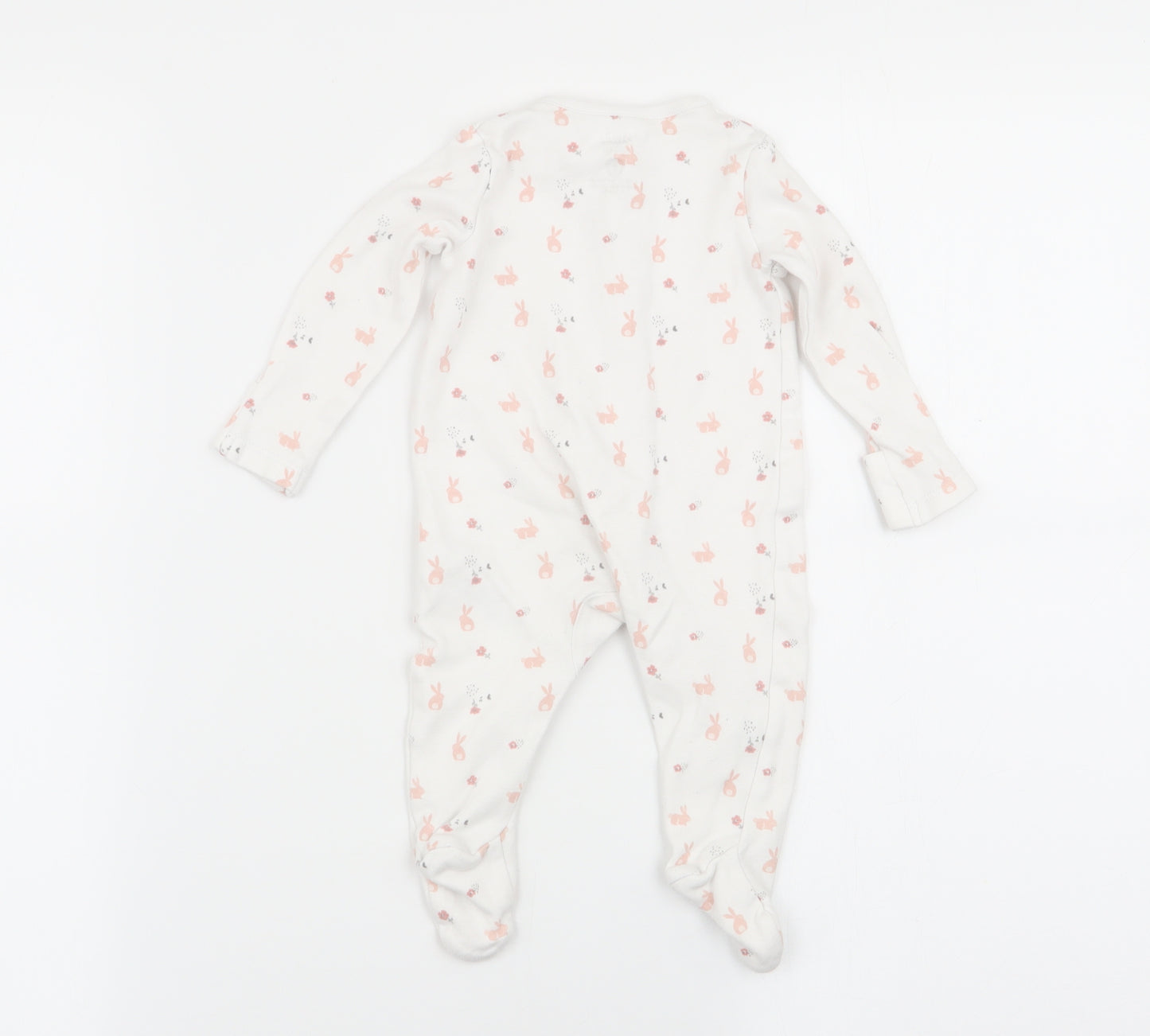 fred and flo Girls White Animal Print  Babygrow One-Piece Size 0-3 Months