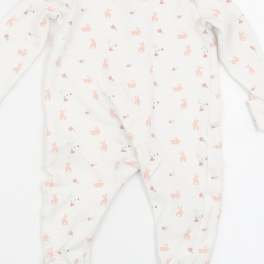 fred and flo Girls White Animal Print  Babygrow One-Piece Size 0-3 Months