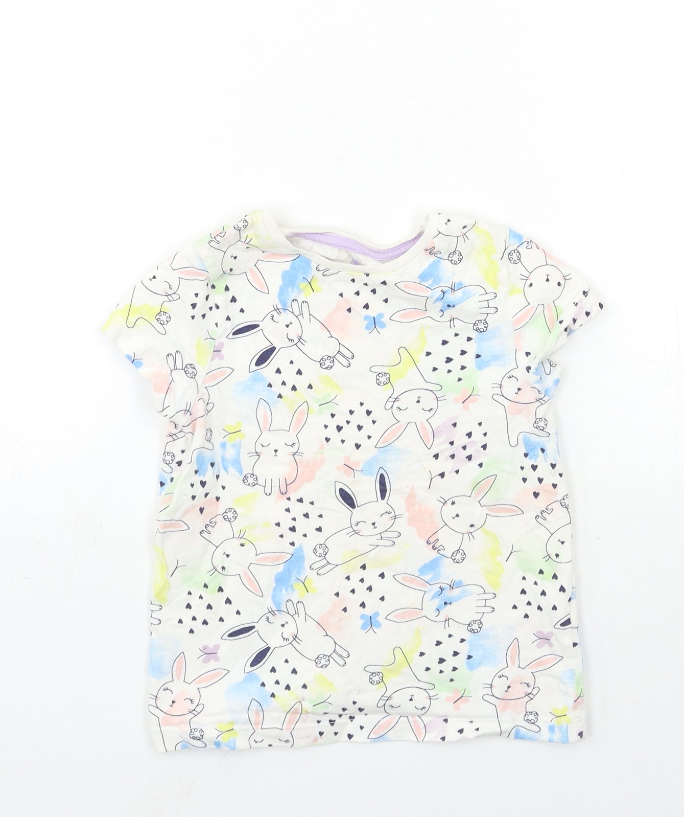 F&F Girls White Animal Print  Basic T-Shirt Size 3-4 Years