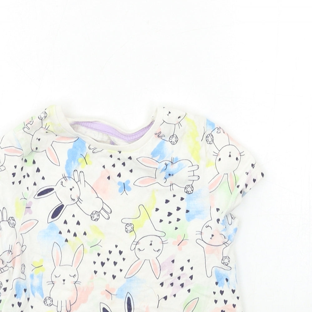 F&F Girls White Animal Print  Basic T-Shirt Size 3-4 Years