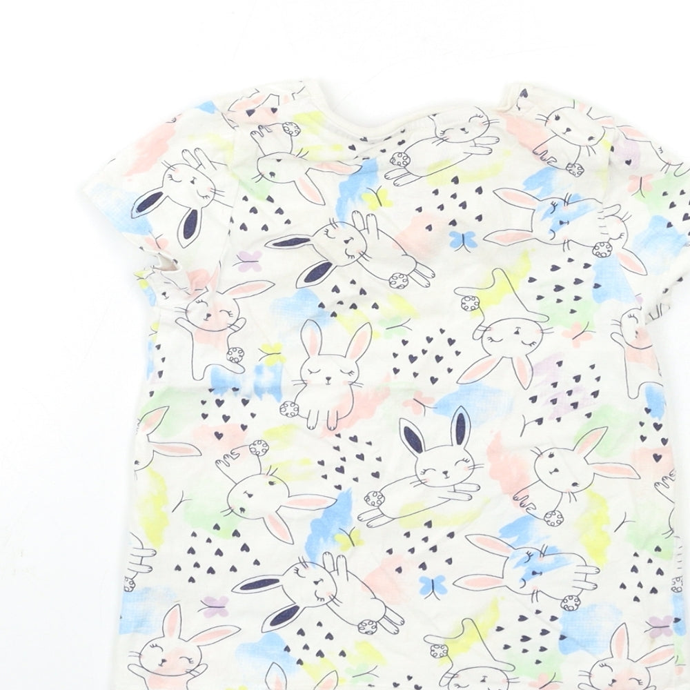 F&F Girls White Animal Print  Basic T-Shirt Size 3-4 Years